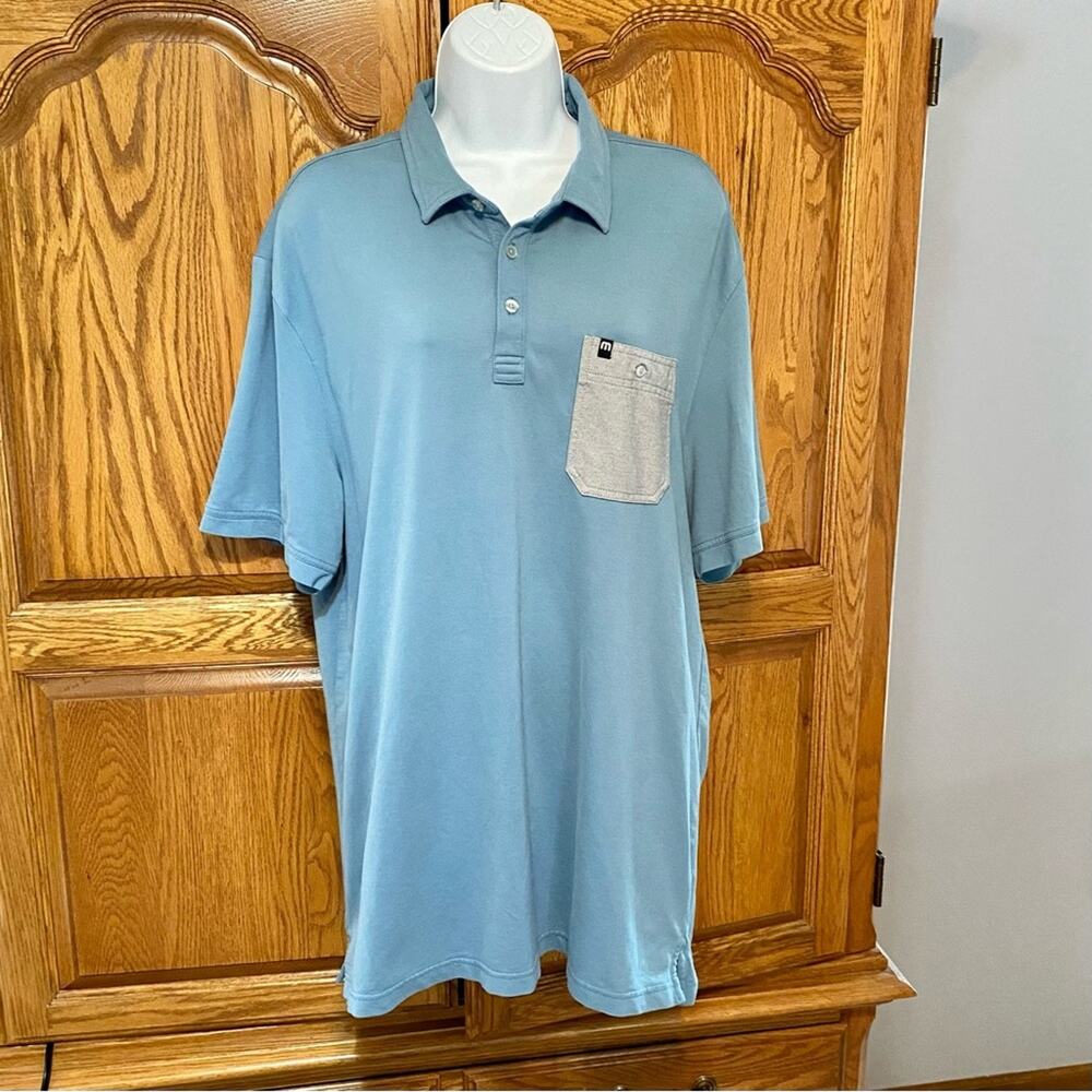 Travis Mathew Men’s Blue Short Sleeve Cotton Blend Golf Polo Shirt Size XL